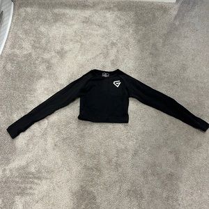 Black, long-sleeved crop workout shirt